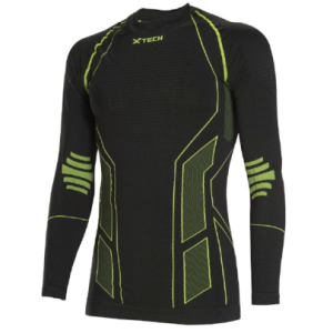 Maglia moto, bici e running tecnica sportiva antivento invernale a maniche lunghe nera e verde XTECH taglia XXS