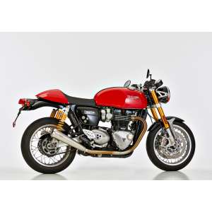 Scarico TRIUMPH Thruxton 2016 - 2017 - 2018  .  SHARK Retro Slip on terminale di scarico acciaio inossidabile spazzolato colore argento