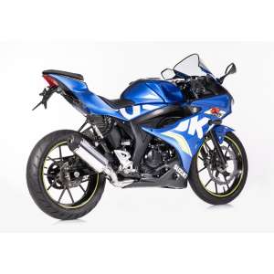 Scarico SUZUKI GSX-S 125 2017 - 2018  .  SHARK DSX-5 sistema completo terminale di scarico Alluminio lucidato/silenziatore acciaio inossidabile nero opaco rivestito colore argento